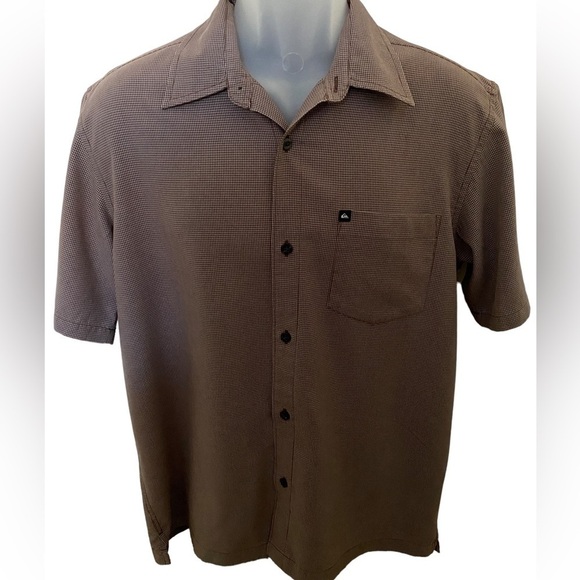 QUIKSILVER Brown Checkered Collared Short Sleeve Shirt Men S Small - Picture 1 of 6